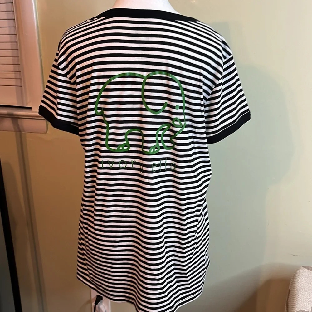 Ivory Ella elephant pocket black white striped short sleeve shirt